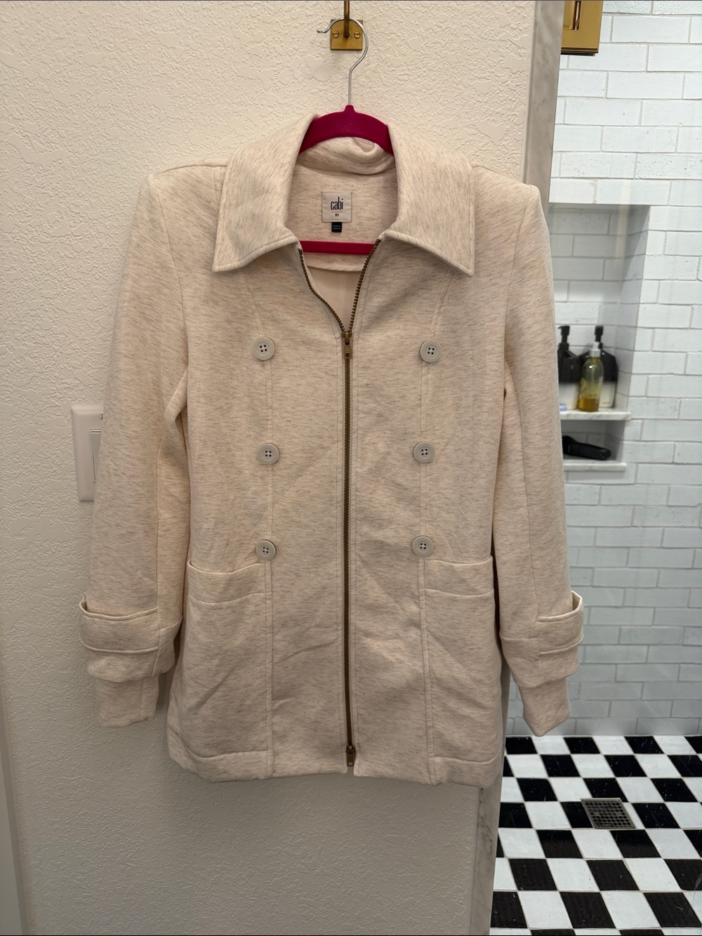 CAbi Cream Double-Breasted Zip Pea Coat